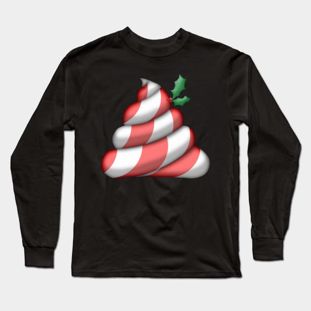 Christmas Candy Cane Poop Emoji Long Sleeve T-Shirt by reapolo